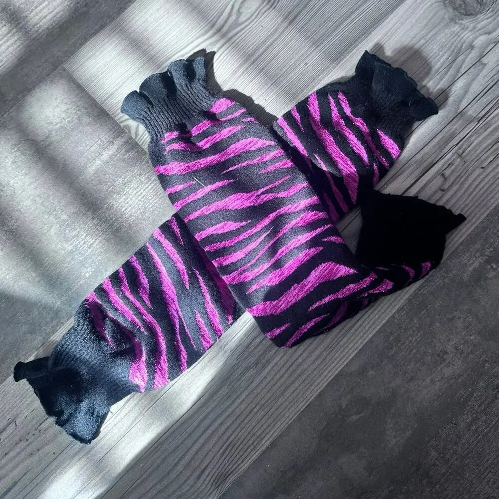 no brand pink black zepra print glitter leg warmers